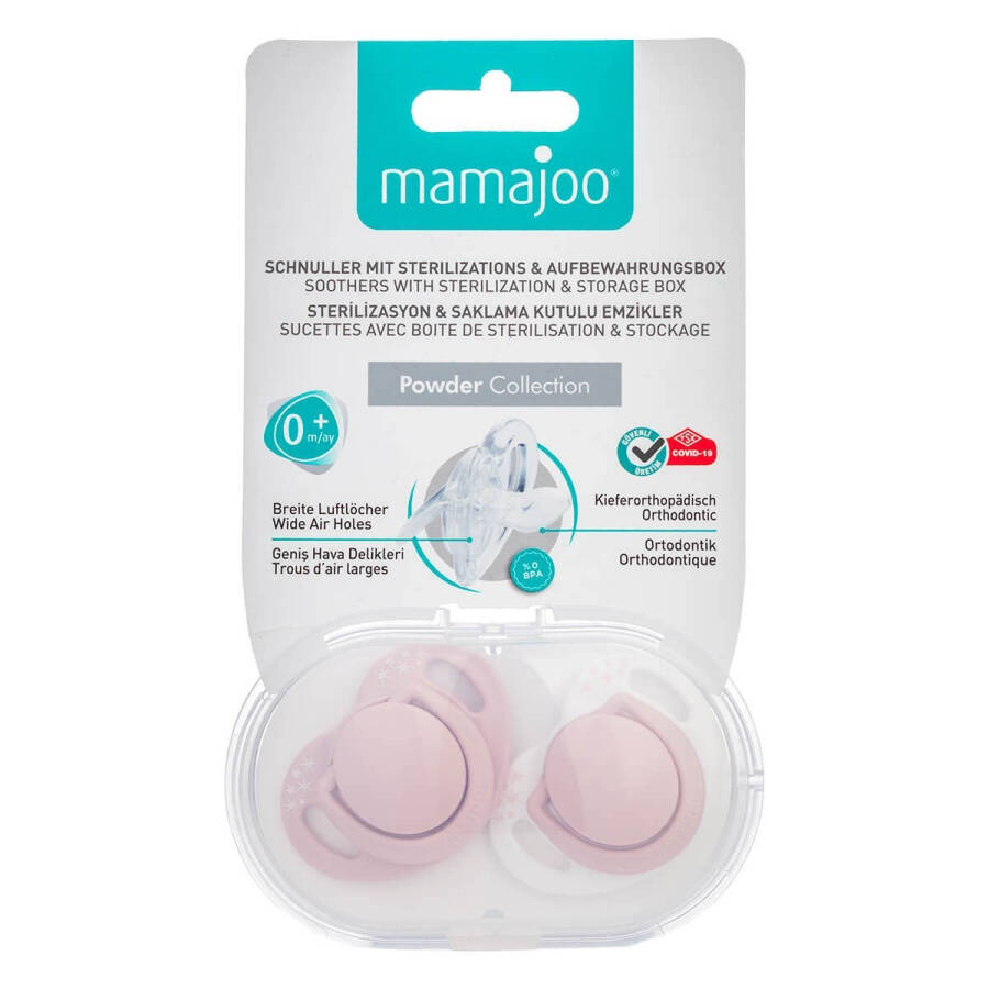 Mamajoo Sterilizatsiya & Saqlash Qutisi Powder Pink Naqshli Ikki Ortodontik Emzik / 0 Oy+ - 5