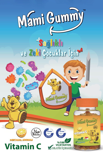 Mamigummy Kids Gummies C Vitamini İçeren 60 Adet Çiğnenebilir Gummy Jel Portakal Aromalı - 3