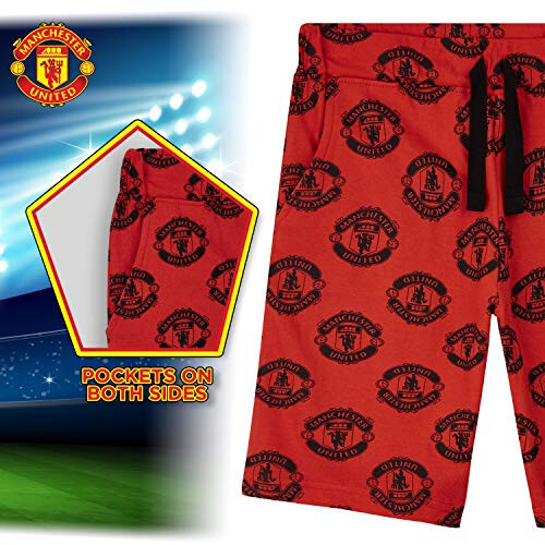 Manchester United FC Boys Shorts: Official Soccer Gear, 100% Cotton Joggers for School Sports, 4-14 Years - 5