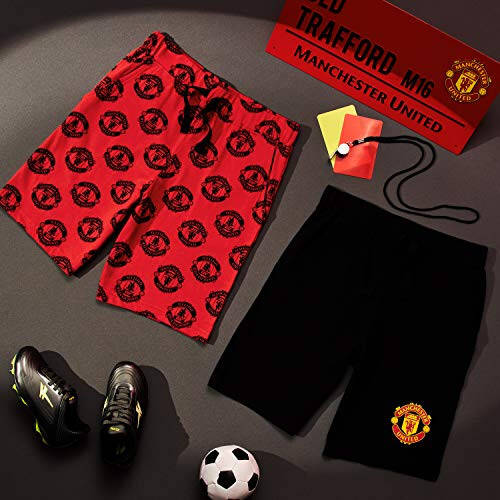 Manchester United FC Boys Shorts: Official Soccer Gear, 100% Cotton Joggers for School Sports, 4-14 Years - 6