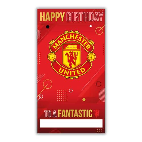 Manchester United Football Club Birthday Card. Comes with Stickers to Personalise with your Caption, Mum, Dad, Grandson, Boyfriend, Open Birthday Card, Red - 1