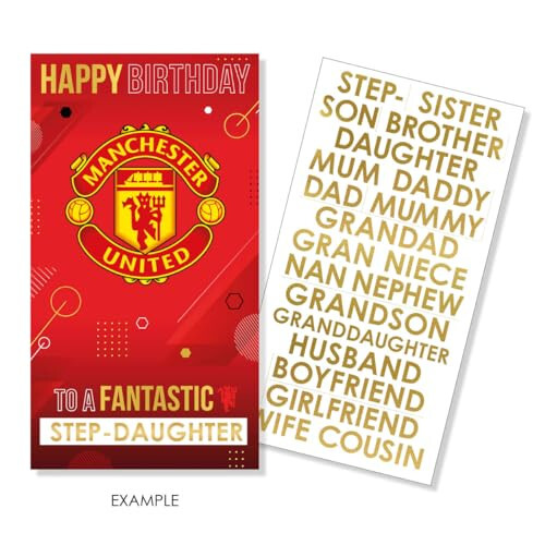 Manchester United Football Club Birthday Card. Comes with Stickers to Personalise with your Caption, Mum, Dad, Grandson, Boyfriend, Open Birthday Card, Red - 2