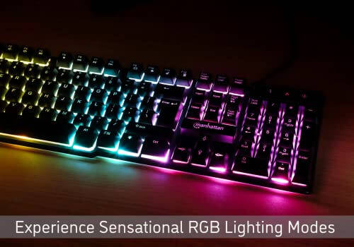 MANHATTAN Kablolu Membran Oyun Klavyesi - Arka Aydınlatmalı RGB LED, USB-A Bağlantısı, Sessiz Tuş Vuruşları, 12 Çoklu Ortam İşlevi Tuşu - Bilgisayar, PC, Masaüstü, Oyuncu İçin - 3 Yıl Üretici Garantisi - 180603 - 3