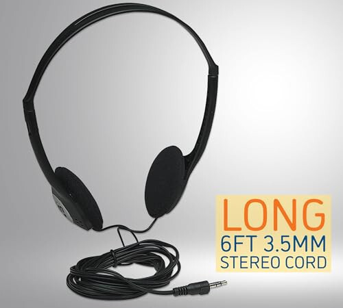 Manhattan Kulak Üstü Kablolu Stereo Kulaklık - Uzun 6ft Kablo, Tek 3.5mm Fiş, Hafif, Ayarlanabilir Başlık Bandı - Walkman, CD Çalar, Bilgisayar İçin -177481 - 3