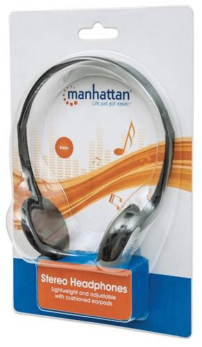 Manhattan On-Ear Wired Stereo Headphone - Long 6ft Cable, Single 3.5mm Plug, Lightweight, Adjustable Headband–for Walkman, CD Player, Computer -177481 - 6