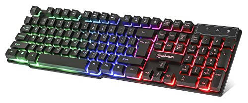 MANHATTAN Wired Membrane Gaming Keyboard – with Backlit RGB LED, USB-A Connection, Quiet Keystrokes, 12 Multimedia Function Keys - for Computer, PC, Desktop, Gamer – 3 Yr Mfg Warranty - 180603 - 1