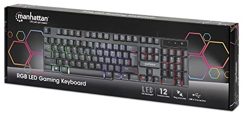 MANHATTAN Wired Membrane Gaming Keyboard – with Backlit RGB LED, USB-A Connection, Quiet Keystrokes, 12 Multimedia Function Keys - for Computer, PC, Desktop, Gamer – 3 Yr Mfg Warranty - 180603 - 6