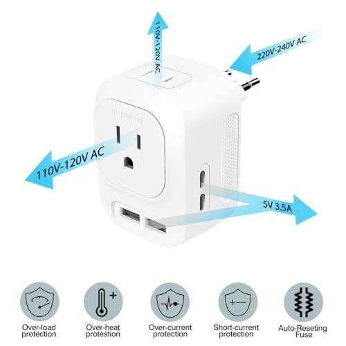 Mapambo 220V - 110V Voltaj Dönüştürücü ABD'den Avrupa'ya, Avrupa Evrensel Seyahat Priz Adaptörü Dönüştürücü 2 USB Portlu 2 USB C, Güç Dönüştürücü ve Adaptör Avrupa Seyahati İçin (Beyaz) - 10