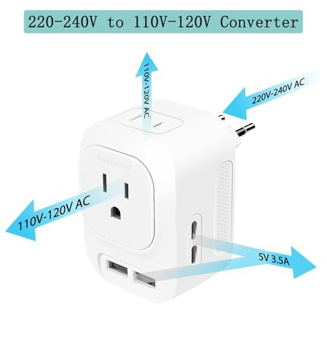 Mapambo 220V - 110V Voltaj Dönüştürücü ABD'den Avrupa'ya, Avrupa Evrensel Seyahat Priz Adaptörü Dönüştürücü 2 USB Portlu 2 USB C, Güç Dönüştürücü ve Adaptör Avrupa Seyahati İçin (Beyaz) - 3