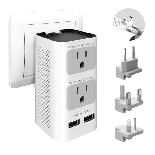 Mapambo 220V dan 110V ga Voltaj Konverteri AQShdan Yevropa, Buyuk Britaniya, Italiya, Fransiya, Islandiya, Osiyoga, 2000W Universal Yevropa Sayohat Vilkasi Adapteri Quvvat Konverteri Adapteri Kombisi 2 USB va A, C, G, I Tipi Konverter bilan - 1