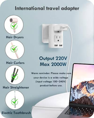 Mapambo 220V dan 110V ga Voltaj Konverteri AQShdan Yevropa, Buyuk Britaniya, Italiya, Fransiya, Islandiya, Osiyoga, 2000W Universal Yevropa Sayohat Vilkasi Adapteri Quvvat Konverteri Adapteri Kombisi 2 USB va A, C, G, I Tipi Konverter bilan - 4