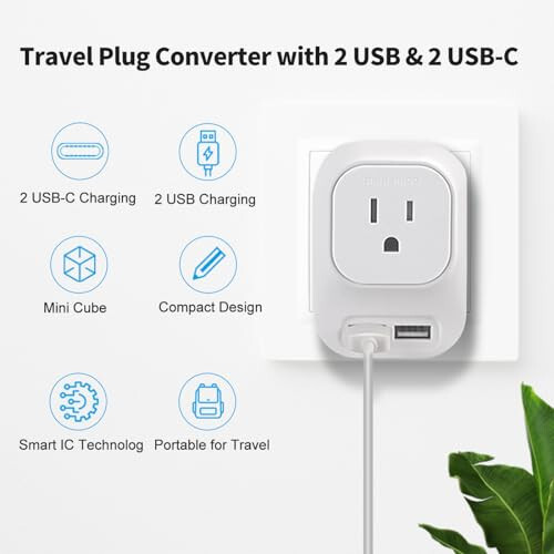 Mapambo 220V dan 110V gacha kuchlanish konvertori 2 USB port va 2 USB C bilan xalqaro quvvat adapteri Evropa universal sayohat vilkasi adapteri AQShdan Evropaning ko'p qismiga, Fransiya, Germaniya, Italiya, Ispaniya va boshqalarga (Kulrang) - 10