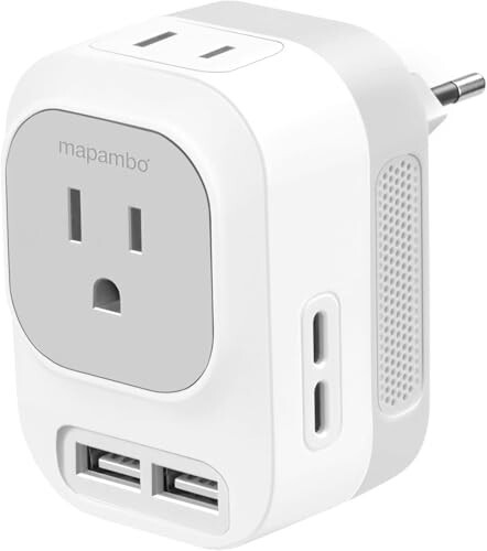 Mapambo 220V dan 110V gacha kuchlanish konvertori 2 USB port va 2 USB C bilan xalqaro quvvat adapteri Evropa universal sayohat vilkasi adapteri AQShdan Evropaning ko'p qismiga, Fransiya, Germaniya, Italiya, Ispaniya va boshqalarga (Kulrang) - 1