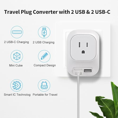 Mapambo 220V dan 110V gacha kuchlanish konvertori 2 USB port va 2 USB C bilan xalqaro quvvat adapteri Evropa universal sayohat vilkasi adapteri AQShdan Evropaning ko'p qismiga, Fransiya, Germaniya, Italiya, Ispaniya va boshqalarga (Kulrang) - 4