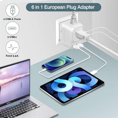 Mapambo 220V dan 110V gacha kuchlanish konvertori AQShdan Yevropaga, Yevropa universal sayohat vilkasi adapter konvertori 2 USB porti 2 USB C bilan, quvvat konvertori va adapteri Yevropaga sayohat qilish uchun (oq) - 11