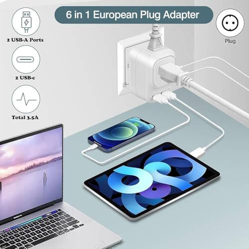 Mapambo 220V dan 110V gacha kuchlanish konvertori AQShdan Yevropaga, Yevropa universal sayohat vilkasi adapter konvertori 2 USB porti 2 USB C bilan, quvvat konvertori va adapteri Yevropaga sayohat qilish uchun (oq) - 4