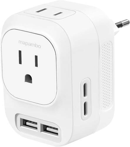 Mapambo 220V dan 110V gacha kuchlanish konvertori AQShdan Yevropaga, Yevropa universal sayohat vilkasi adapter konvertori 2 USB porti 2 USB C bilan, quvvat konvertori va adapteri Yevropaga sayohat qilish uchun (oq) - 1