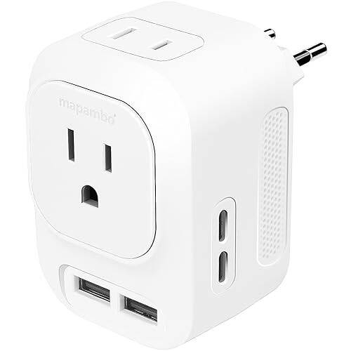 Mapambo 220V to 110V Voltage Converter US to Europe, European Universal Travel Plug Adapter Converter with 2 USB Port 2 USB C, Power Converter and Adapter for European Travel (White) - 2