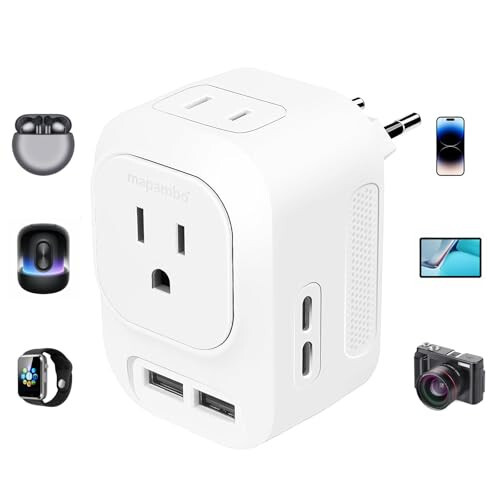 Mapambo 220V to 110V Voltage Converter US to Europe, European Universal Travel Plug Adapter Converter with 2 USB Port 2 USB C, Power Converter and Adapter for European Travel (White) - 6