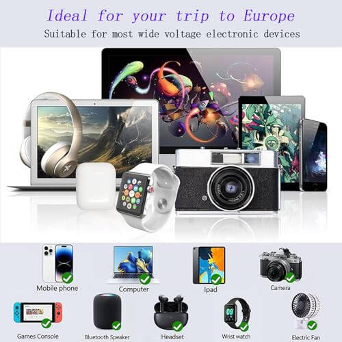 Mapambo 220V to 110V Voltage Converter US to Europe, European Universal Travel Plug Adapter Converter with 2 USB Port 2 USB C, Power Converter and Adapter for European Travel (White) - 8