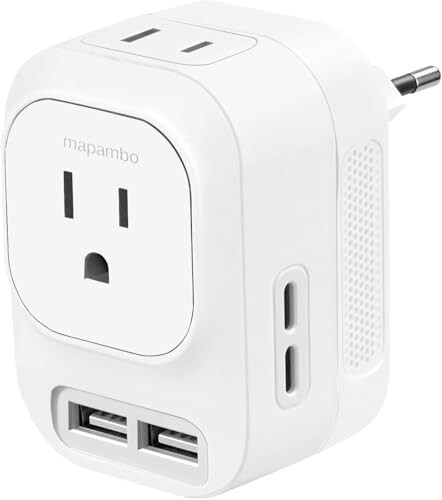 Mapambo 220V to 110V Voltage Converter US to Europe, European Universal Travel Plug Adapter Converter with 2 USB Port 2 USB C, Power Converter and Adapter for European Travel (White) - 1