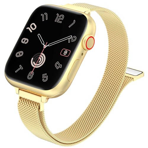 MARGE PLUS Slim Milanese Loop Compatible with Apple Watch Band for women 40mm 41mm 38mm 42mm 44mm 45mm 49mm 42mm 46mm, Stainless Steel Magnetic Mesh Strap work on iWatch Bands Series 10 9 8 7 6 5 4 3 2 1 Ultra SE - 3