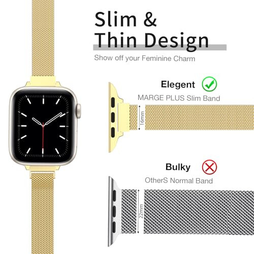 MARGE PLUS Slim Milanese Loop Compatible with Apple Watch Band for women 40mm 41mm 38mm 42mm 44mm 45mm 49mm 42mm 46mm, Stainless Steel Magnetic Mesh Strap work on iWatch Bands Series 10 9 8 7 6 5 4 3 2 1 Ultra SE - 4