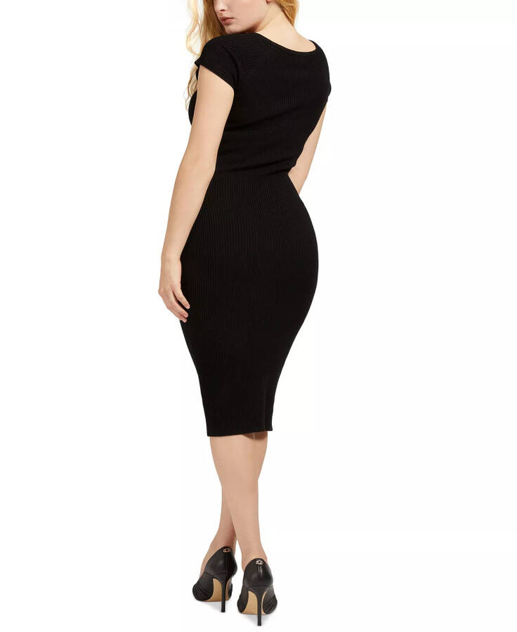 Margot Cap Sleeve Ribbed Midi Dress Jet Black A996 - 2