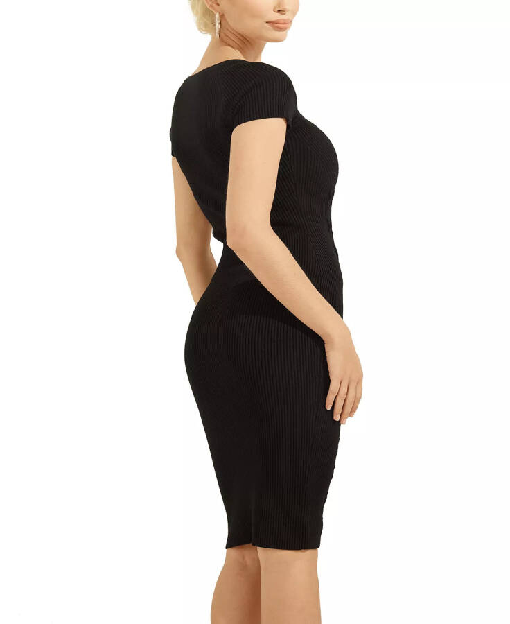 Margot Cap Sleeve Ribbed Midi Dress Jet Black A996 - 5