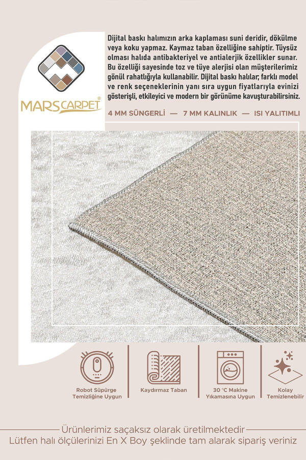 Mars Carpet Olivia Washable Digital Printed Non-Slip Base Fringe-Free Rug - 4