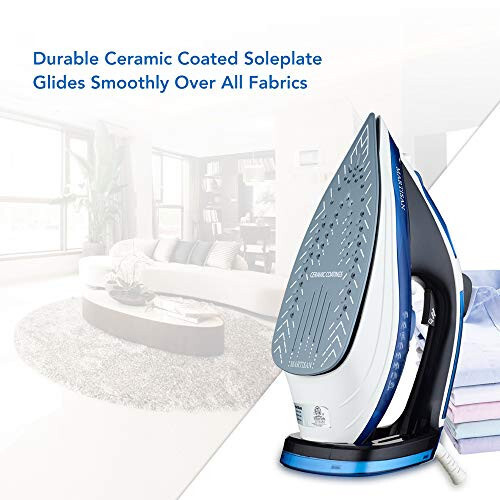 MARTISAN HL-8001 Steam Iron, 1800W Super Hot Ceramic Soleplate Iron, Anti-Drip, Anti-Calc, Self-Clean Function (Blue) - 2