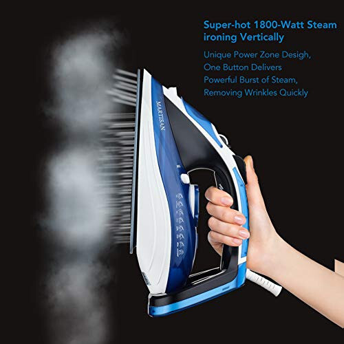 MARTISAN HL-8001 Steam Iron, 1800W Super Hot Ceramic Soleplate Iron, Anti-Drip, Anti-Calc, Self-Clean Function (Blue) - 3