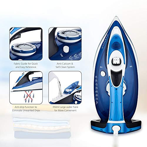 MARTISAN HL-8001 Steam Iron, 1800W Super Hot Ceramic Soleplate Iron, Anti-Drip, Anti-Calc, Self-Clean Function (Blue) - 4