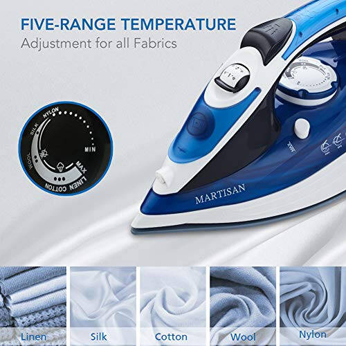 MARTISAN HL-8001 Steam Iron, 1800W Super Hot Ceramic Soleplate Iron, Anti-Drip, Anti-Calc, Self-Clean Function (Blue) - 5