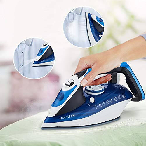 MARTISAN HL-8001 Steam Iron, 1800W Super Hot Ceramic Soleplate Iron, Anti-Drip, Anti-Calc, Self-Clean Function (Blue) - 6