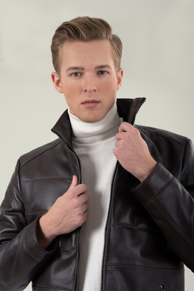 Massimo Brown Leather Jacket 111677 - 9