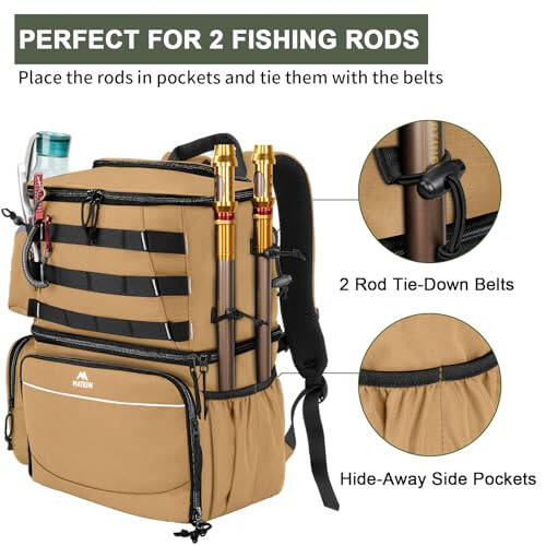 MATEIN Fishing Backpack Tackle Box, Water Resistant Fishing Storage Bag with Rod Holders & Cooler, Fishing Gear Gifts for Men - 8