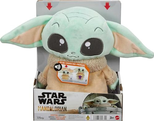 Mattel Star Wars Jumping Grogu Plush Toy with Jumping Action and Sounds, Soft Doll Inspired by Star Wars Mandalorian Book of Boba Fett - 6