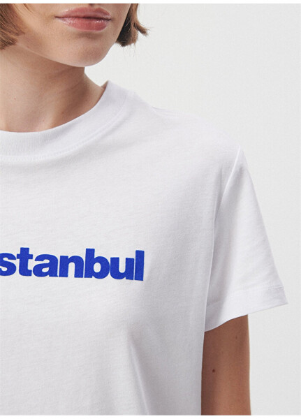 Mavi Bisiklet Yaka Beyaz Kadın T-Shirt M1612108-620 MAVİSTANBUL BASKILI Tİ - 13