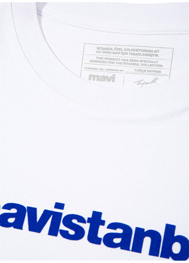 Mavi Bisiklet Yaka Beyaz Kadın T-Shirt M1612108-620 MAVİSTANBUL BASKILI Tİ - 15