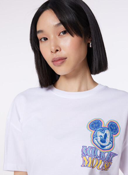 Mavi Bisiklet Yaka Beyaz Kadın T-Shirt M1612473-620-MICKEY MOUSE BASKILI T - 4