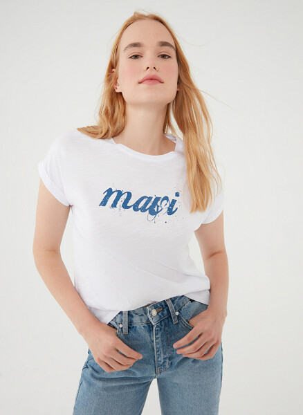 Mavi Bisiklet Yaka Beyaz Kadın T-Shirt M166422-620 - 2