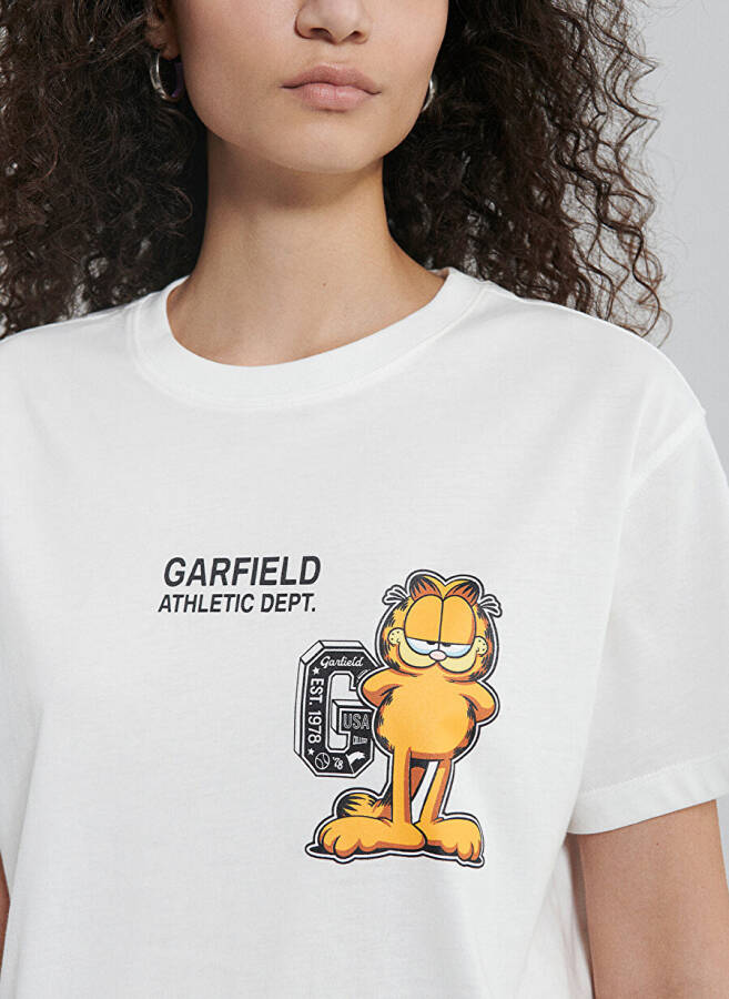 Mavi Bisiklet Yaka Ekru Kadın T-Shirt M1612268-70057-GARFIELD BASKILI TİŞ - 5