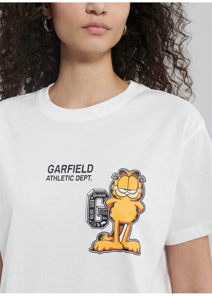 Mavi Bisiklet Yaka Ekru Kadın T-Shirt M1612268-70057-GARFIELD BASKILI TİŞ - 11