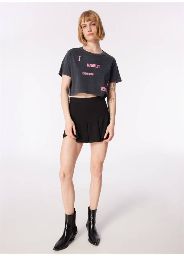 Mavi Bisiklet Yaka Gri Kadın T-Shirt M1612500-70087-GRAFİK BASKILI CROP - 10