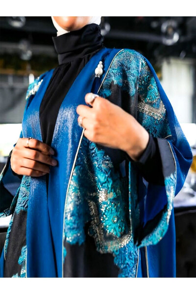 Mavi Kaftan Abaya Takımı Kaftan İslam Ferace, Bisht 38-46 Bedene Uygundur Büyük Beden Giysi - 3