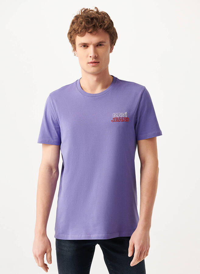 Mavi M066841-34637 Bisiklet Yaka Slim Fit Baskılı Eflatun Erkek T-Shirt - 3