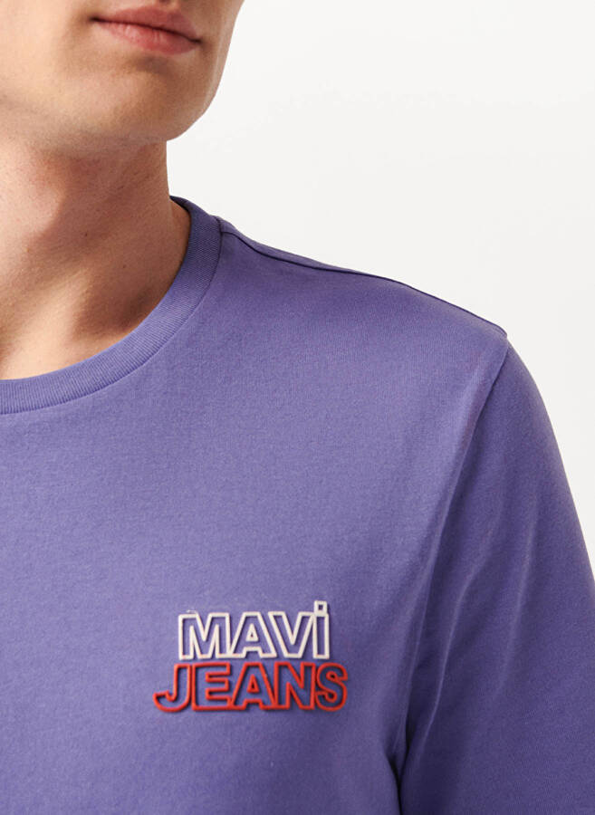 Mavi M066841-34637 Bisiklet Yaka Slim Fit Baskılı Eflatun Erkek T-Shirt - 5