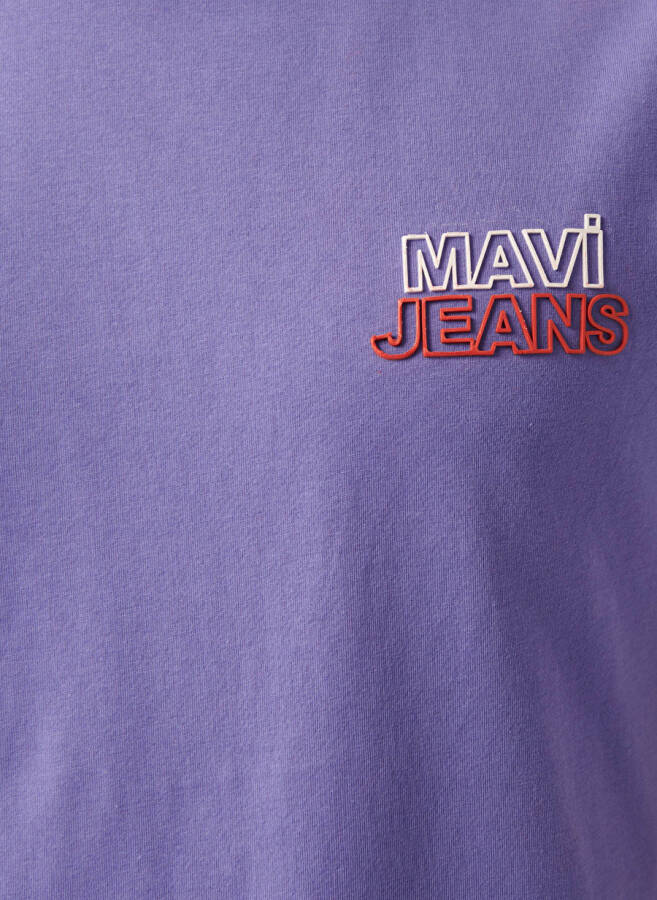 Mavi M066841-34637 Crew Neck Slim Fit Printed Mauve Men's T-Shirt - 6