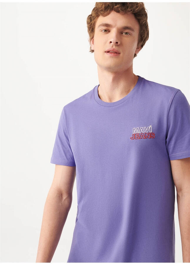 Mavi M066841-34637 Crew Neck Slim Fit Printed Mauve Men's T-Shirt - 7